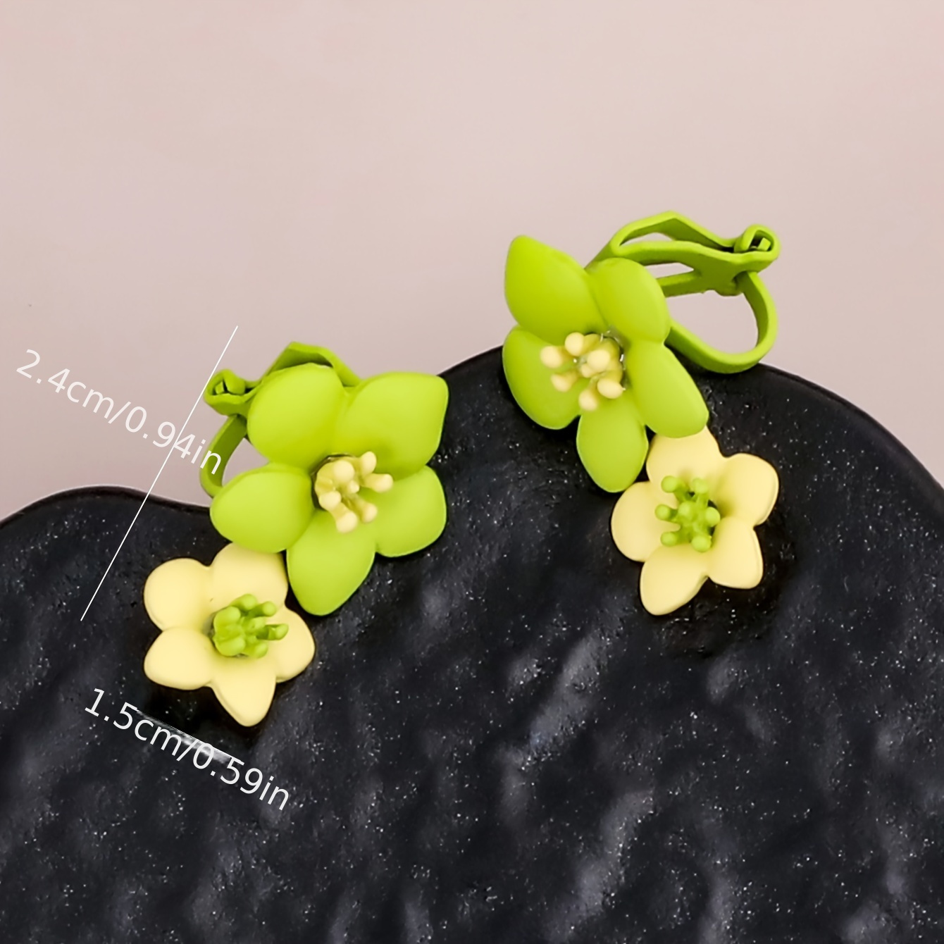 Floral Clip On Earrings Yellow & Green Flower Studs for Non Pierced Ears